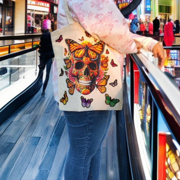 Colorful Skull and Floral Tote Bag - Picture 15 of 15